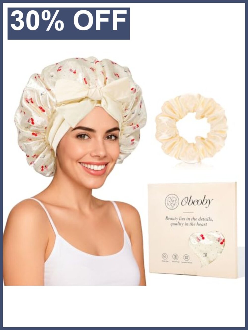 Satin Silk Sleep Bonnet Double Layer Adjustable Tie Band for Curly Natural Hair